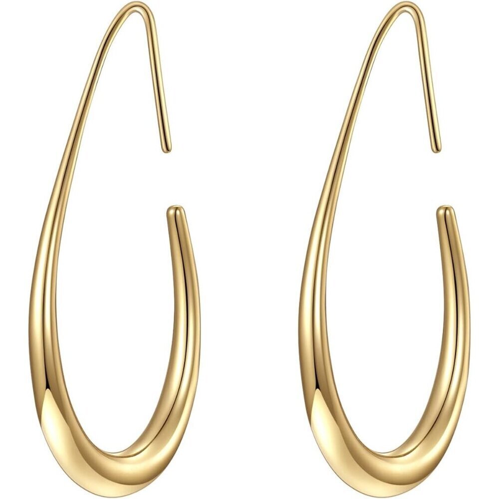 Lightweight Teardrop Hoop Gold Earrings for Women 14k Plated Large Oval Design
